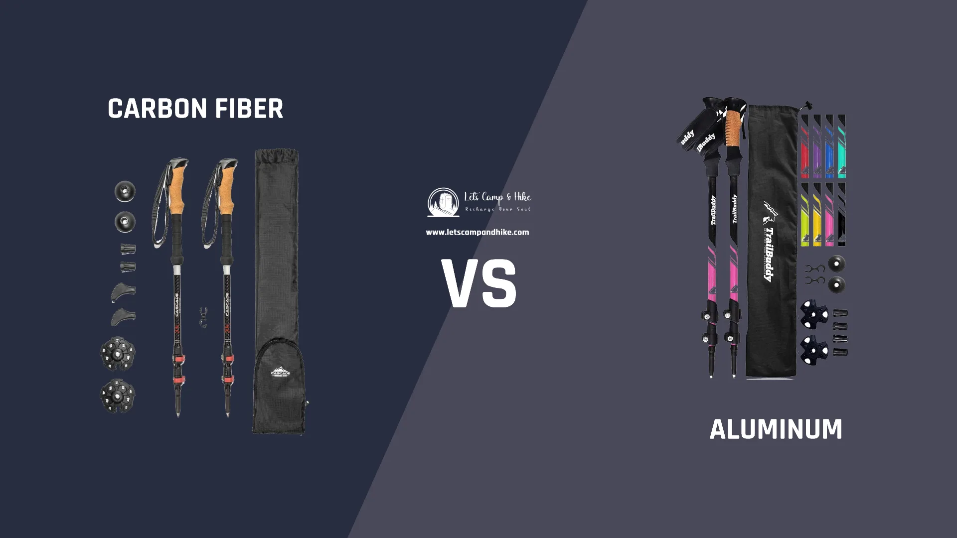 Carbon fiber vs aluminum trekking pole comparison in different terrains.